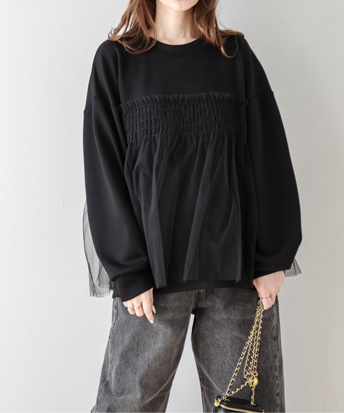 AMELY(エミリー)の「チュールドッキングプルオーバー(シャツ/ブラウス・レディース・ブラック/グレイッシュベージュ/ホワイト・フリー)」の9枚目の写真