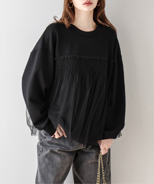 AMELY(エミリー)の「チュールドッキングプルオーバー(シャツ/ブラウス・レディース・ブラック/グレイッシュベージュ/ホワイト・フリー)」の10枚目の写真