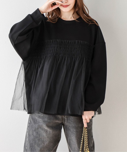 AMELY(エミリー)の「チュールドッキングプルオーバー(シャツ/ブラウス・レディース・ブラック/グレイッシュベージュ/ホワイト・フリー)」の11枚目の写真