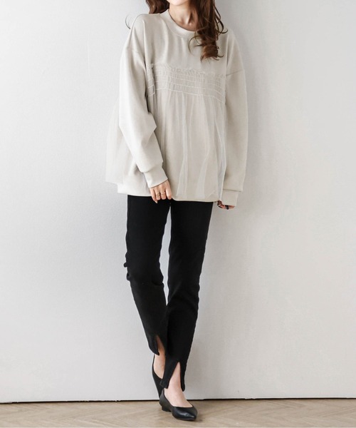 AMELY(エミリー)の「チュールドッキングプルオーバー(シャツ/ブラウス・レディース・ブラック/グレイッシュベージュ/ホワイト・フリー)」の20枚目の写真