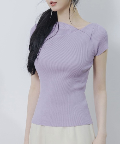 SAISON DE PAPILLON（セゾンドパピヨン）の「【サマーニット】レギュラーネックリブニット（ニット/セーター・レディース・アイボリー/ミント/ベージュ/ブラック/ピンク/ラベンダー/グレー/ブルー・M/S）」の7枚目の写真