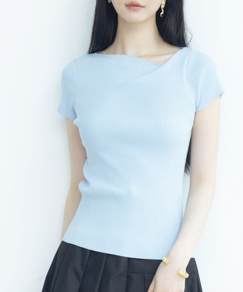 SAISON DE PAPILLON（セゾンドパピヨン）の「【サマーニット】レギュラーネックリブニット（ニット/セーター・レディース・アイボリー/ミント/ベージュ/ブラック/ピンク/ラベンダー/グレー/ブルー・M/S）」の6枚目の写真