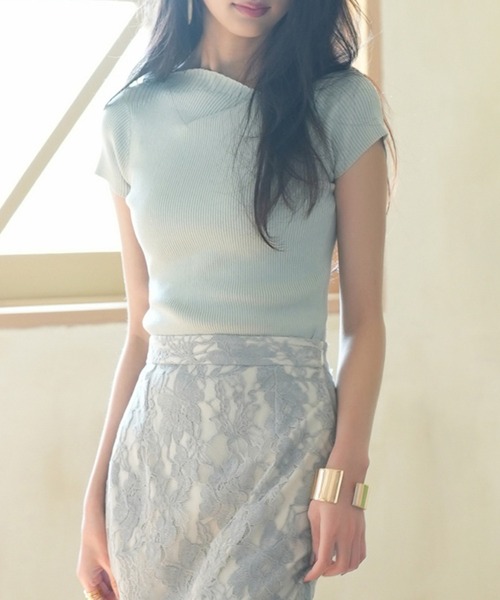 セール】【サマーニット】レギュラーネックリブニット（ニット