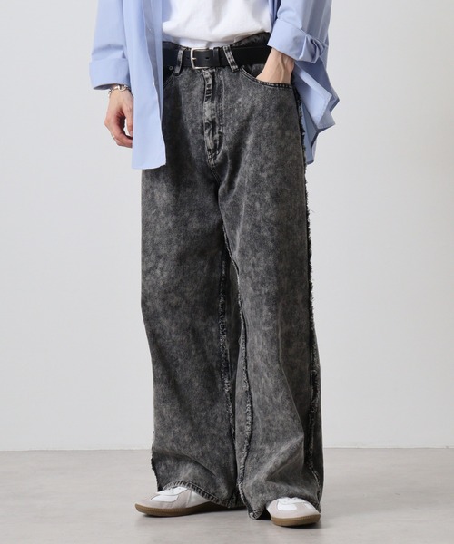 パンツ wide fringe denim pants / BRACK Vintage Washed Fringe Wide Denim Pants【BLACK】 |