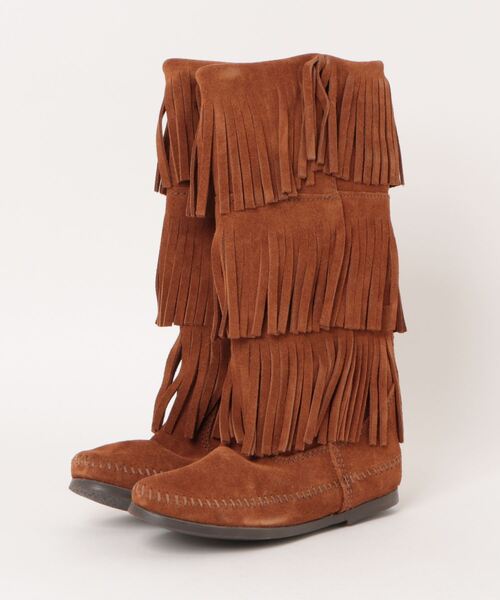 Minnetonka（ミネトンカ）の「/ミネトンカ MINNETONKA/CALF HI 3-LAYER FRINGE BOOTS（ブーツ・レディース・ブラウン/グレー・US5）」の2枚目の写真