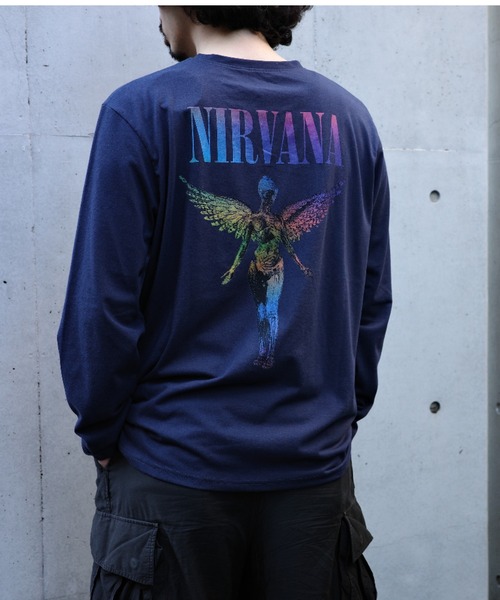 NIRVANA Tシャツ 青色 S NIRVANA ニルヴァーナ S スマイルプリント ネイビー バンドT
