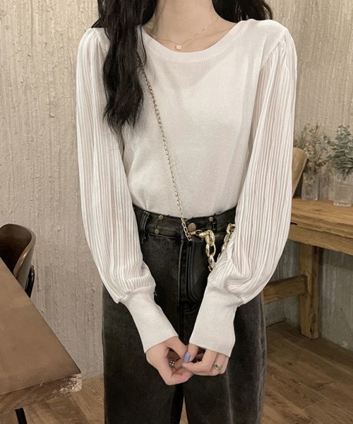 Miniministore(ミニミニストア)の「ニットブラウス 異素材 韓国風トップス(シャツ/ブラウス・レディース・ブラック/ホワイト・FREE)」の2枚目の写真