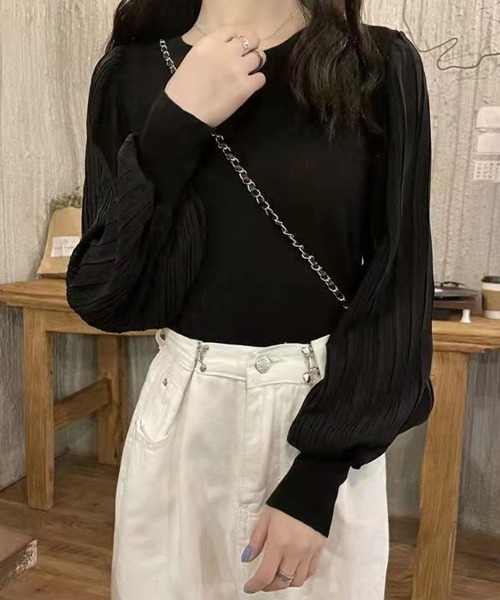 Miniministore(ミニミニストア)の「ニットブラウス 異素材 韓国風トップス(シャツ/ブラウス・レディース・ブラック/ホワイト・FREE)」の3枚目の写真