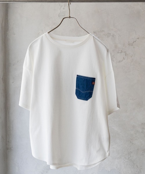 EDWIN(エドウィン)の「C17 DENIMPOCKET ROUND TEE cotton100(Tシャツ/カットソー・レディース・ホワイト/ベージュ/ブラック/ホワイト系その他・L/M)」の2枚目の写真