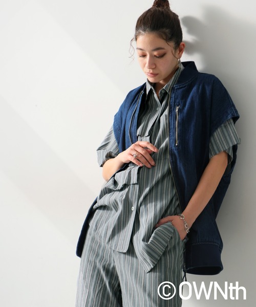 OWNth（オンス）の「アシメデザインストライプハーフスリーブシャツ（シャツ/ブラウス・レディース・グレー/ブルー・P/R）」の9枚目の写真