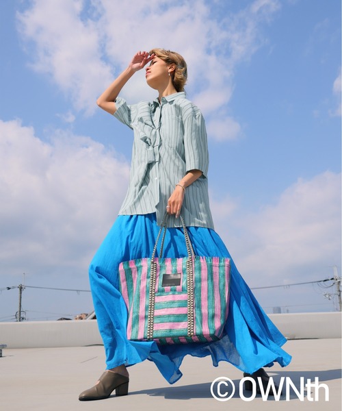 OWNth（オンス）の「アシメデザインストライプハーフスリーブシャツ（シャツ/ブラウス・レディース・グレー/ブルー・P/R）」の11枚目の写真