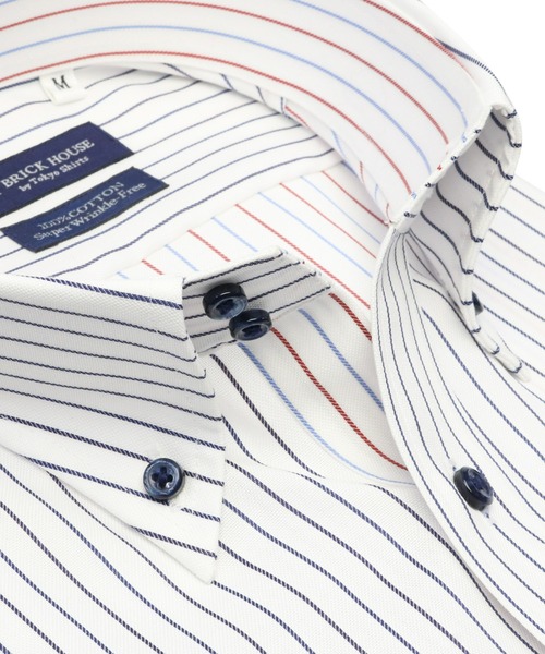 TOKYO SHIRTS（トウキョウシャツ）の「超形態安定ノーアイロン ドゥエボットーニ 半袖ビジネスワイシャツ（ビジネスシャツ・メンズ・ブルー・首回り43cm/首回り42cm/首回り41cm/首回り39cm/首回り37cm）」の2枚目の写真