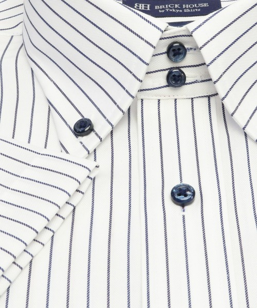 TOKYO SHIRTS（トウキョウシャツ）の「超形態安定ノーアイロン ドゥエボットーニ 半袖ビジネスワイシャツ（ビジネスシャツ・メンズ・ブルー・首回り43cm/首回り42cm/首回り41cm/首回り39cm/首回り37cm）」の3枚目の写真