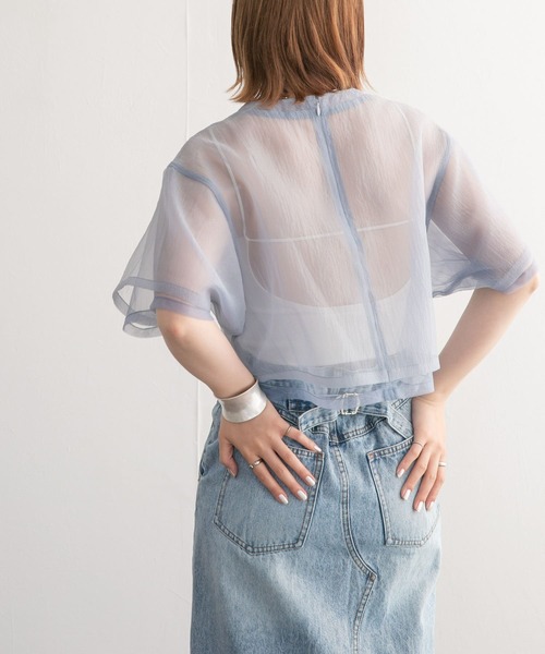 KBF（ケイビーエフ）の「レイヤードシアートップス（Tシャツ/カットソー・レディース・ブルー/オフホワイト/オレンジ・ONE）」の3枚目の写真