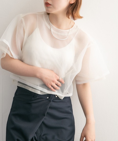 KBF（ケイビーエフ）の「レイヤードシアートップス（Tシャツ/カットソー・レディース・ブルー/オフホワイト/オレンジ・ONE）」の4枚目の写真