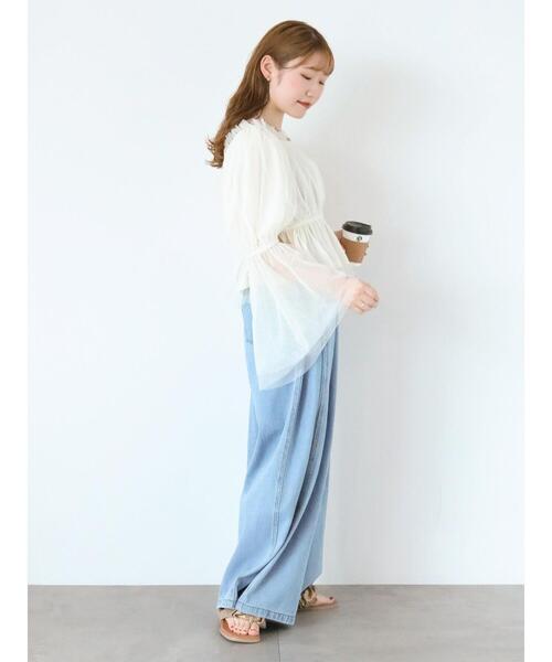 ehka sopo(エヘカソポ)の「ショート丈チュールブラウス(シャツ/ブラウス・レディース・オフホワイト/ブラック/サックスブルー・F)」の21枚目の写真