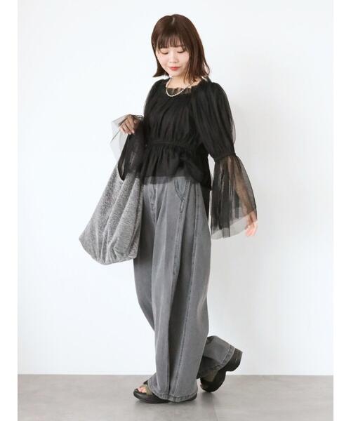 ehka sopo(エヘカソポ)の「ショート丈チュールブラウス(シャツ/ブラウス・レディース・オフホワイト/ブラック/サックスブルー・F)」の15枚目の写真