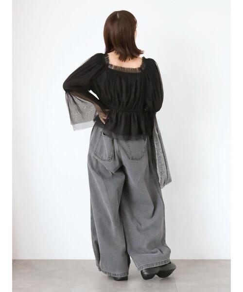 ehka sopo(エヘカソポ)の「ショート丈チュールブラウス(シャツ/ブラウス・レディース・オフホワイト/ブラック/サックスブルー・F)」の16枚目の写真