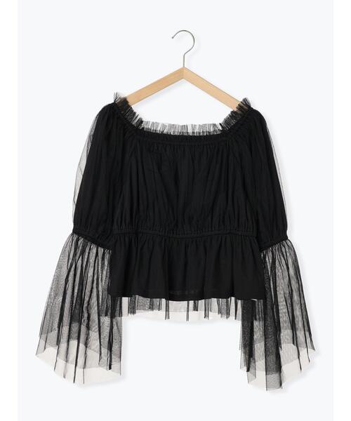 ehka sopo(エヘカソポ)の「ショート丈チュールブラウス(シャツ/ブラウス・レディース・オフホワイト/ブラック/サックスブルー・F)」の9枚目の写真