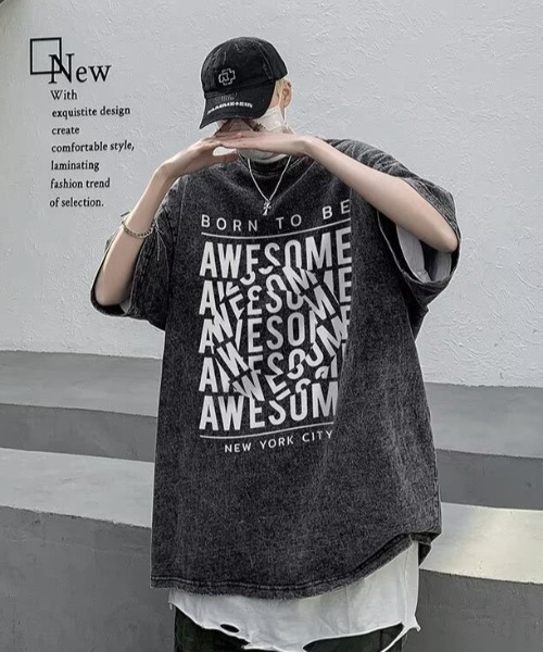 俺だけレベルアップな件 ヴィンテージ加工オーバーサイズT MONO-MART tシャツ ヴィンテージ加工ツアーグラフィックデザイン