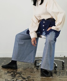 Aphlotus | ボタンフライ カーブ切替  生地裏使いバイカラー ワイドデニムパンツ(デニムパンツ)