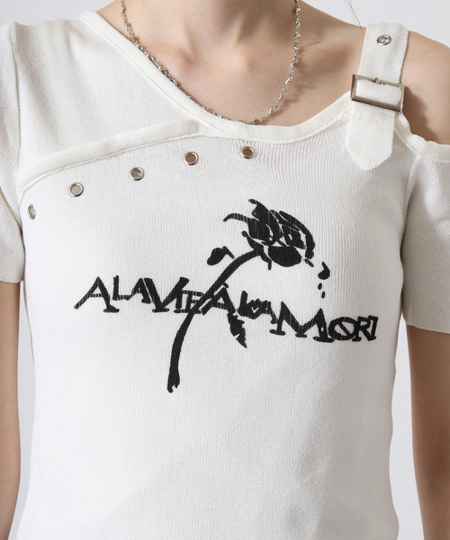 FUNALIVE(ファンアライブ)の「ショルダーデザインベルトクロップド丈バラモチーフ半袖カットソー(Tシャツ/カットソー・レディース・ブラック/ホワイト・FREE)」の16枚目の写真