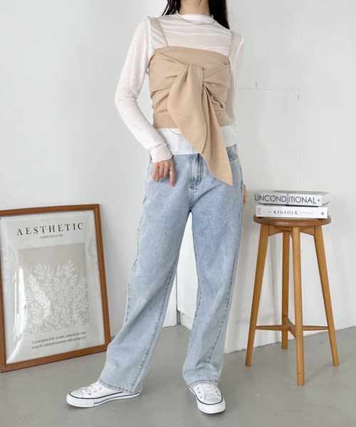 OPEN AESTHETIC ✧˖° ビスチェ付きシアートップス 2点セット セール】ニットビスチェセットシアートップス（Tシャツ