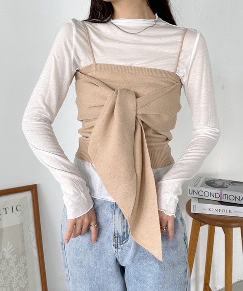 OPEN AESTHETIC ✧˖° ビスチェ付きシアートップス 2点セット セール】ニットビスチェセットシアートップス（Tシャツ