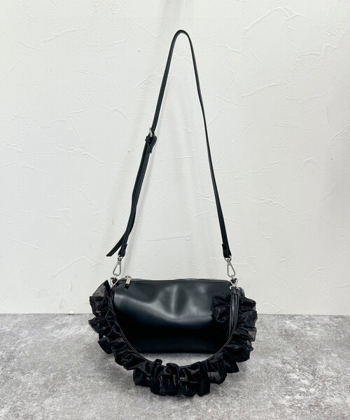 セール】フリルハンドル横長ボックスショルダーバック（ショルダー