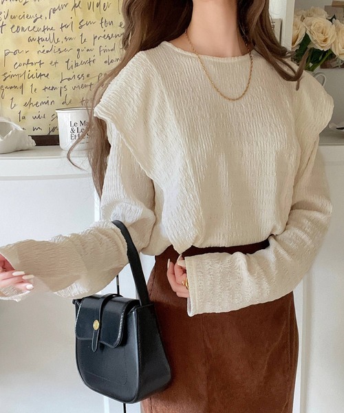 セール】後ろ姿まで360°美人見え◎ジャガード素材ラッフルフリル