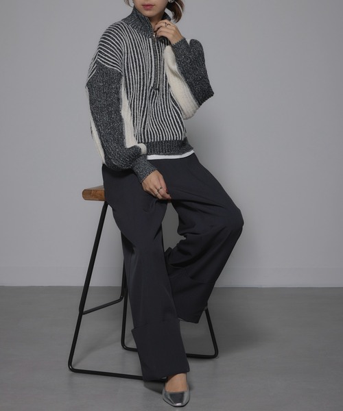 MAISON BREEZE（メゾンブリーズ）の「【MAISON BREEZE】ストライプニット ハーフZip タートル プルオーバ ーニット 31927R333 XNN（ニット/セーター・レディース・ブラック/ベージュ・FREE）」の5枚目の写真