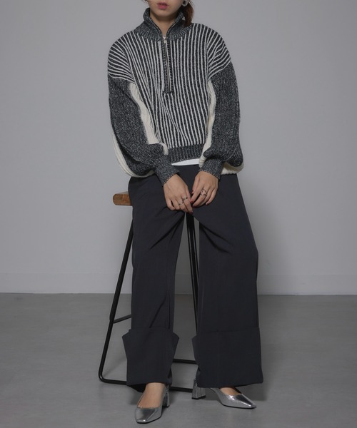 MAISON BREEZE（メゾンブリーズ）の「【MAISON BREEZE】ストライプニット ハーフZip タートル プルオーバ ーニット 31927R333 XNN（ニット/セーター・レディース・ブラック/ベージュ・FREE）」の4枚目の写真