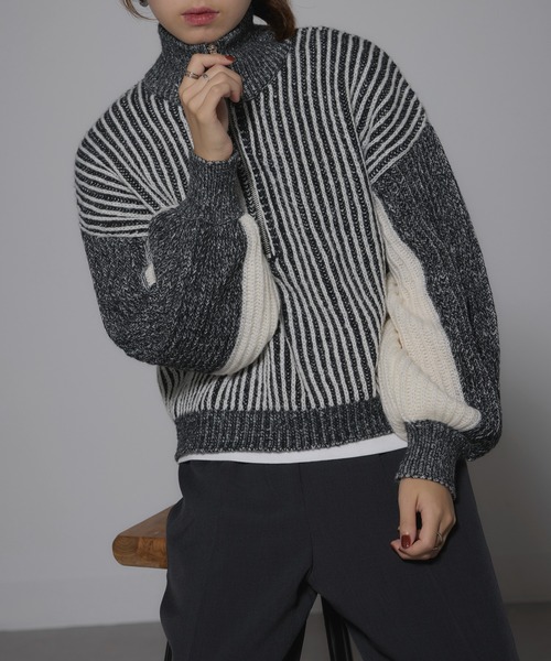 ニット セーター 「MAISON BREEZE」ストライプニット ハーフZip タートル プルオーバ ーニット 31927R333 XNN レディース MAISON BREEZE ニット セーター 「MAISON BREEZE」ストライプ