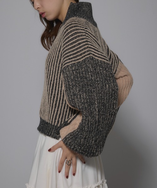 MAISON BREEZE（メゾンブリーズ）の「【MAISON BREEZE】ストライプニット ハーフZip タートル プルオーバ ーニット 31927R333 XNN（ニット/セーター・レディース・ブラック/ベージュ・FREE）」の7枚目の写真