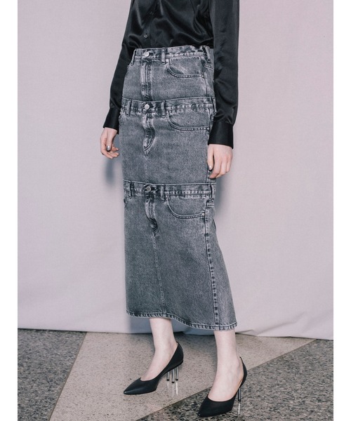 セール】WASHED DENIM STACKED SKIRT（デニムスカート）｜JOHN