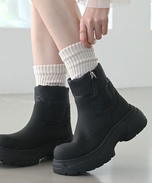 撥水・防寒スノーブーツ/厚底スニーカーソールショートブーツ（ブーツ