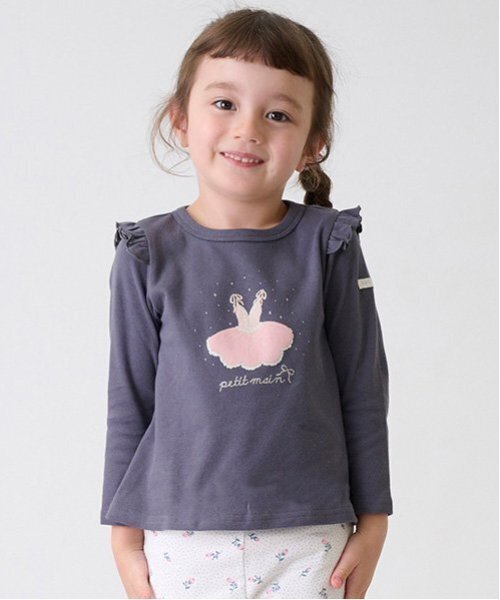 petit main（プティマイン）の「【プティプラ】GIRLS長袖T（Tシャツ/カットソー・キッズ・キナリ/ネイビー/ラベンダー/チャコール/ピンク/オフホワイト/クリーム/アイボリー/ライトピンク/ブラック・90cm/100cm/110cm/120cm/130cm/80ｃｍ）」の5枚目の写真