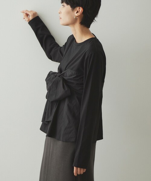 OPAQUE.CLIP（オペークドットクリップ）の「◆リボンビスチェ ドッキングカットソー【洗濯機洗い可】（Tシャツ/カットソー・レディース・ブラック/ブラック系4/チャコール・38/40/42）」の4枚目の写真