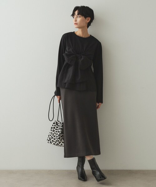 OPAQUE.CLIP（オペークドットクリップ）の「◆リボンビスチェ ドッキングカットソー【洗濯機洗い可】（Tシャツ/カットソー・レディース・ブラック/ブラック系4/チャコール・38/40/42）」の5枚目の写真