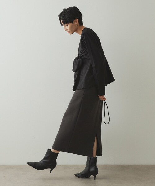 OPAQUE.CLIP（オペークドットクリップ）の「◆リボンビスチェ ドッキングカットソー【洗濯機洗い可】（Tシャツ/カットソー・レディース・ブラック/ブラック系4/チャコール・38/40/42）」の6枚目の写真