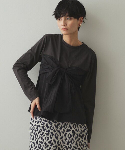 OPAQUE.CLIP（オペークドットクリップ）の「◆リボンビスチェ ドッキングカットソー【洗濯機洗い可】（Tシャツ/カットソー・レディース・ブラック/ブラック系4/チャコール・38/40/42）」の8枚目の写真
