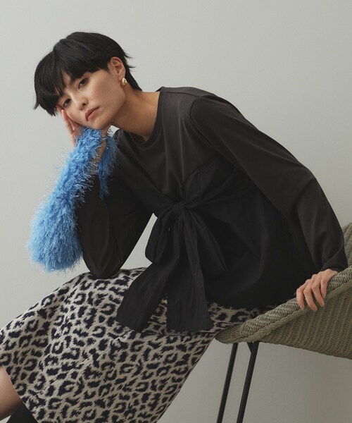 OPAQUE.CLIP（オペークドットクリップ）の「◆リボンビスチェ ドッキングカットソー【洗濯機洗い可】（Tシャツ/カットソー・レディース・ブラック/ブラック系4/チャコール・38/40/42）」の9枚目の写真