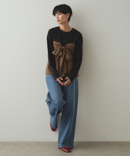 OPAQUE.CLIP（オペークドットクリップ）の「◆リボンビスチェ ドッキングカットソー【洗濯機洗い可】（Tシャツ/カットソー・レディース・ブラック/ブラック系4/チャコール・38/40/42）」の13枚目の写真