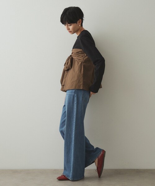 OPAQUE.CLIP（オペークドットクリップ）の「◆リボンビスチェ ドッキングカットソー【洗濯機洗い可】（Tシャツ/カットソー・レディース・ブラック/ブラック系4/チャコール・38/40/42）」の14枚目の写真