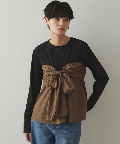 セール】リボンビスチェ ドッキングカットソー【洗濯機洗い可】（T