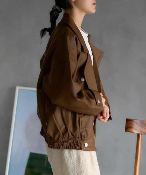 セール】オーバーサイズ フェイクレザージャケット/セットアップ対応