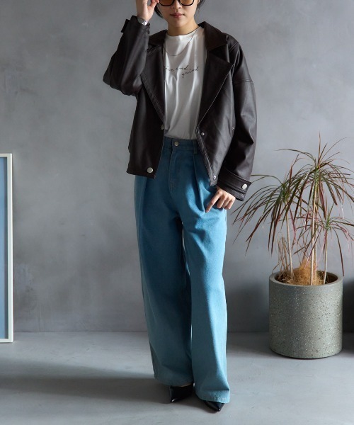 セール】オーバーサイズ フェイクレザージャケット/セットアップ対応