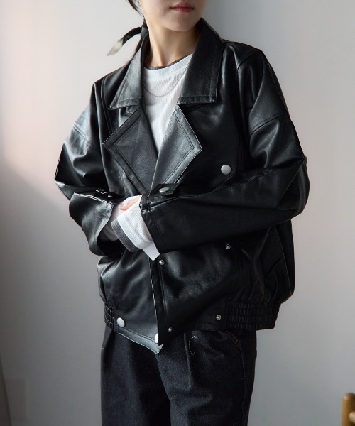 セール】オーバーサイズ フェイクレザージャケット/セットアップ対応