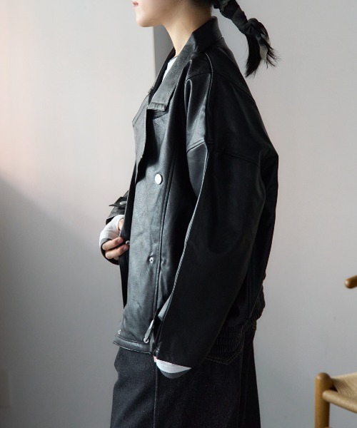 セール】オーバーサイズ フェイクレザージャケット/セットアップ対応
