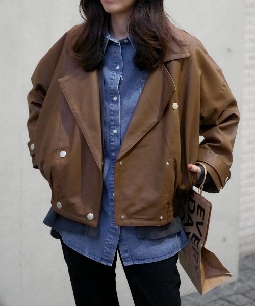 セール】オーバーサイズ フェイクレザージャケット/セットアップ対応